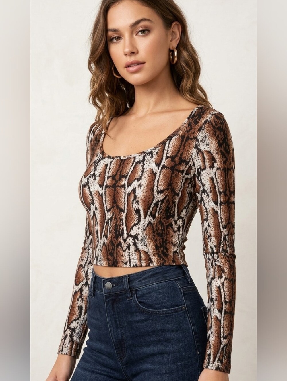 Olivia Rae crop top LG long sleeve animal printNWT